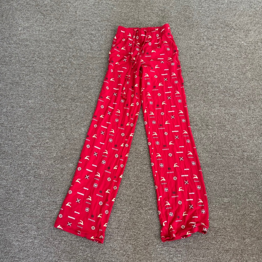 SKIMS Sleep Long Sleep Pant Cranberry Vintage Deer Print Red XXS ST-PNS-5752W